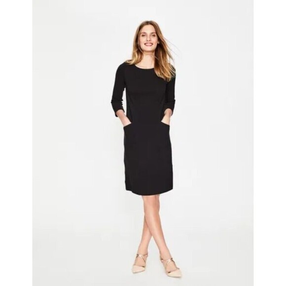 Boden Trinity Jersey Sheath Dress Womens Size 6L Black Midi Workwear Business - Picture 1 of 8